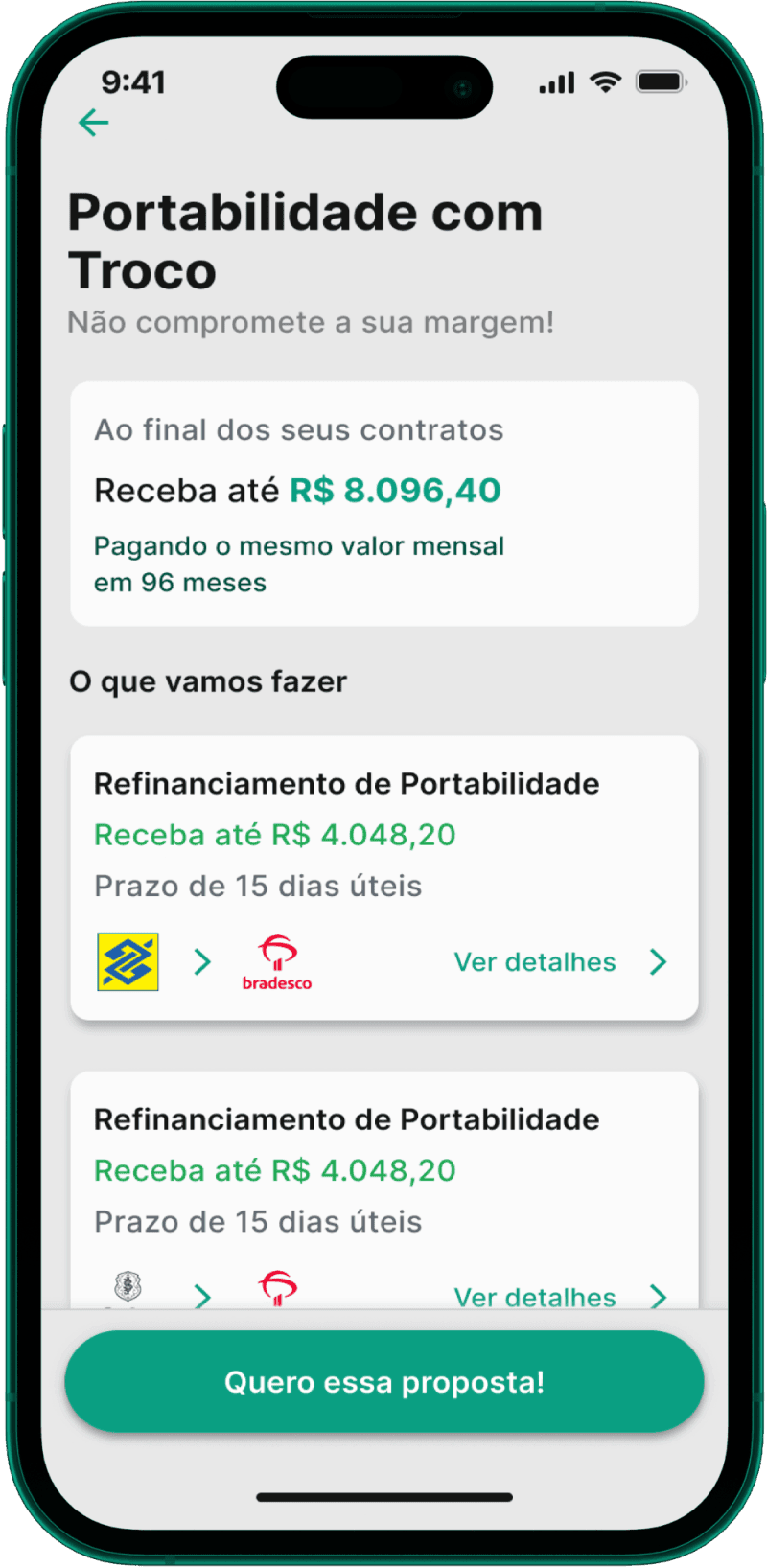 Tela de Portabilidade com Troco do app Konsi Tela de Portabilidade com Troco do app Konsi