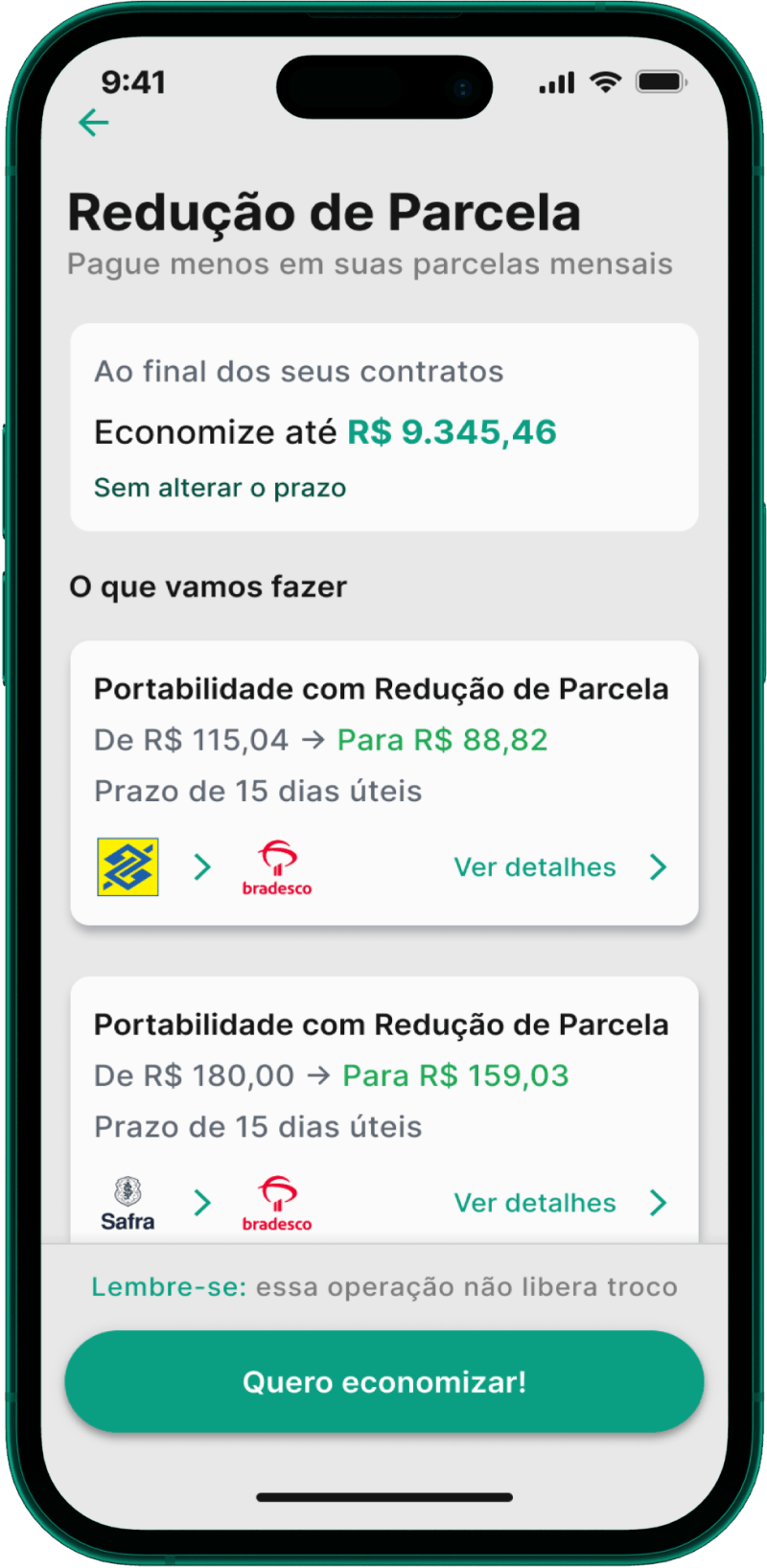 Tela de Redução de Parcela do app Konsi Tela de Redução de Parcela do app Konsi